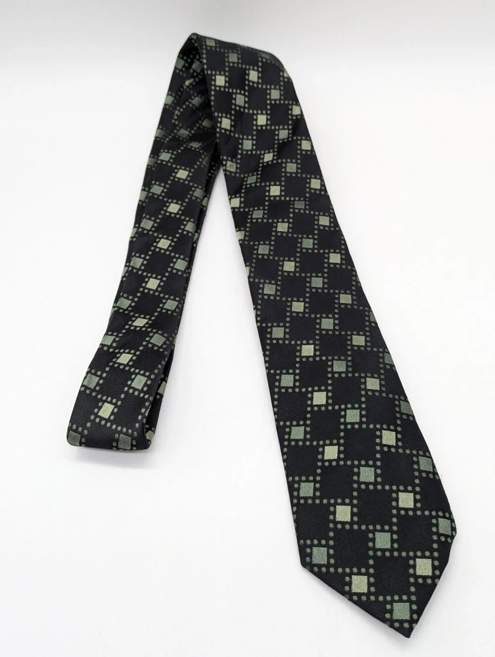 BCBG Attitude Black Green Checkered Silk Tie